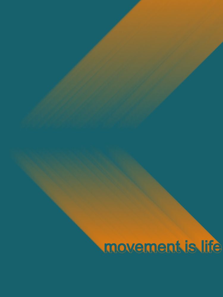 Moving text with a gradient effect in dark aquamarine and light orange tones, displaying the phrase "movement is life"