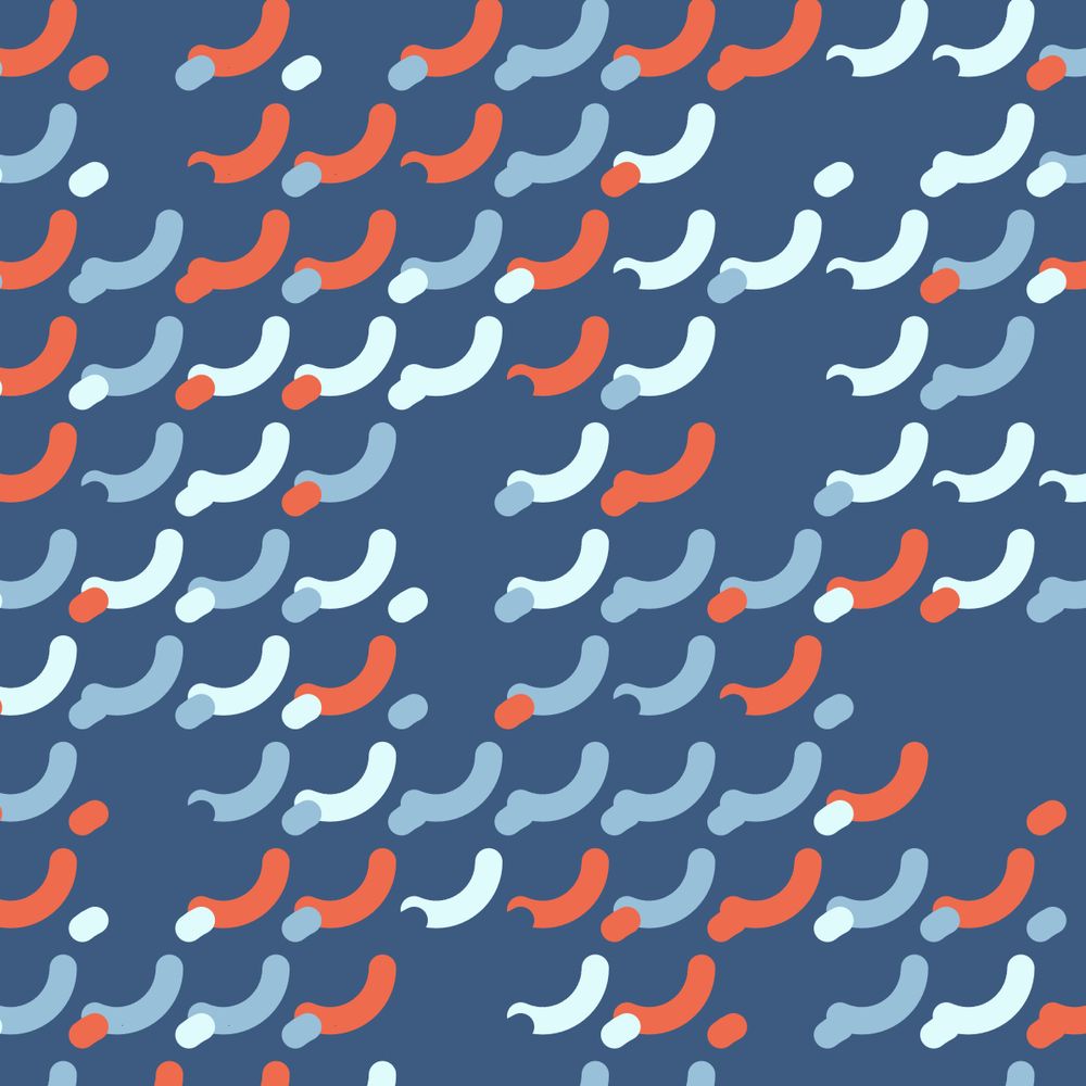 As PI = 4, instead of regular waves, it's a mix of two different types of arc shapes set in a grid, colored in blue and orange tones, dark blue background 