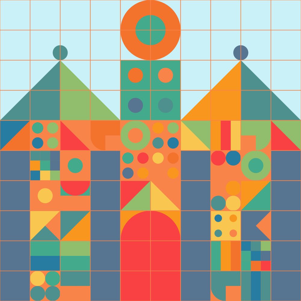 Castle made of geometric shapes in vivid colors