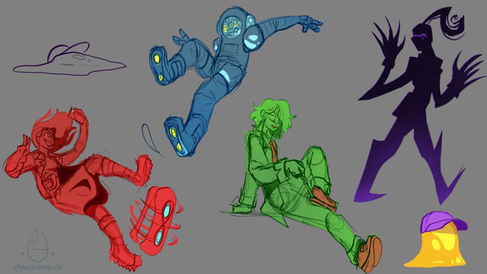 A fan illustration of the five characters from Quantum Kickflip season three.