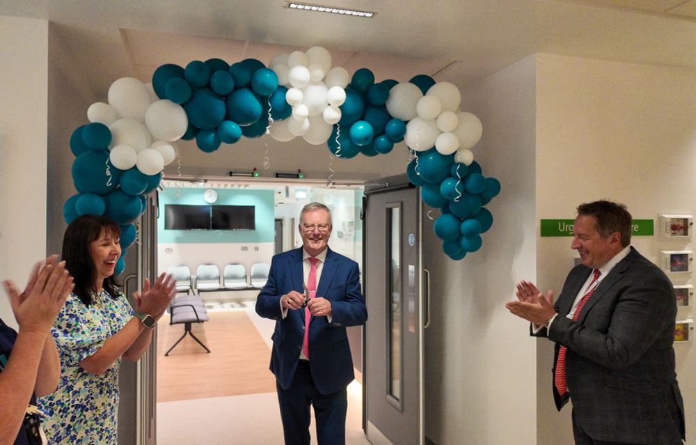 A picture of Maggie Magowan, Interim Clinical Manager, Unscheduled Care, South Eastern Health & Social Care Trust (SEHSCT); Roisin Coulter, Chief Executive, SEHSCT; Health Minister Mike Nesbitt and Jonathan Patton, Chairman, SEHSCT at the opening of the new Ulster Hospital Urgent Care Centre.