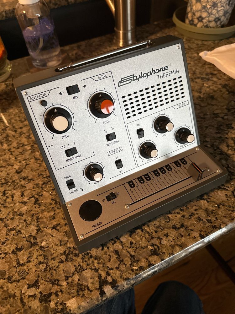 Stylophone theremin. It’s a low cost pitch-only theremin with a retro vibe 