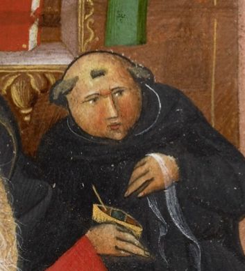 A man watching Saint Jerome taking a thorn from the lion’s paw behind them