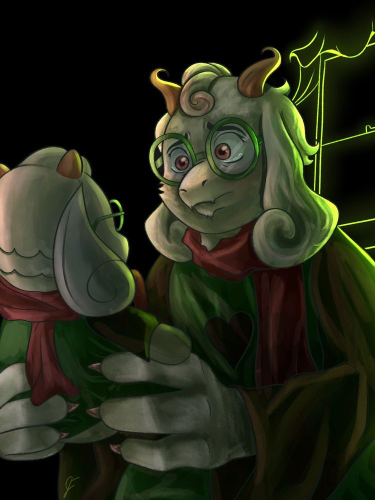 Ralsei from Deltarune holding a plush of himself tenderly. He lets slip the smallest smile. He owns something that's truly his for the first time in his entire life.