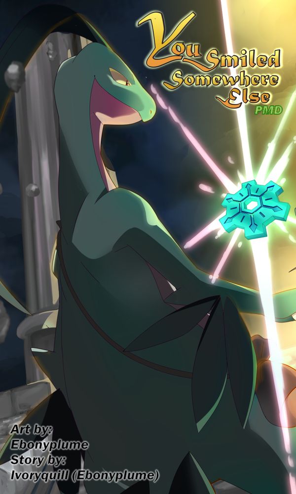 A cover-style illustration depicting the character Grovyle from Pokémon Mystery Dungeon Explorers of Darkness/Time/Sky.