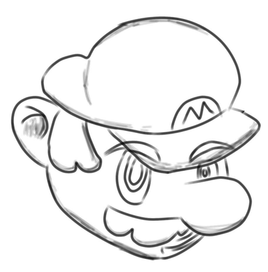 A simple,sketch-like doodle of Super Mario red brother staring at you with light shading to make it look badass(?)