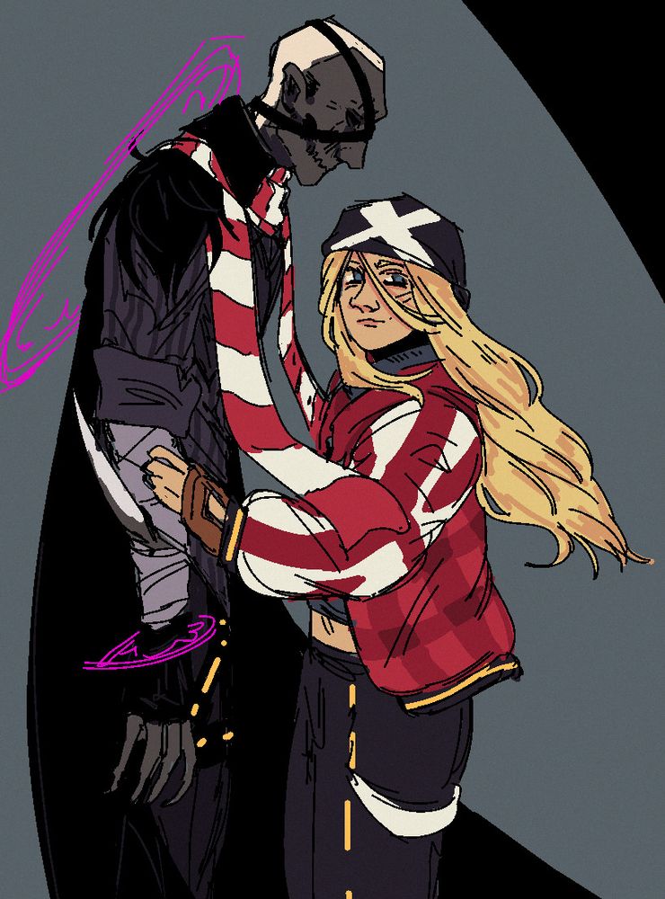 digital art of axl low from guilty gear hanging out with a floating zombie guy 