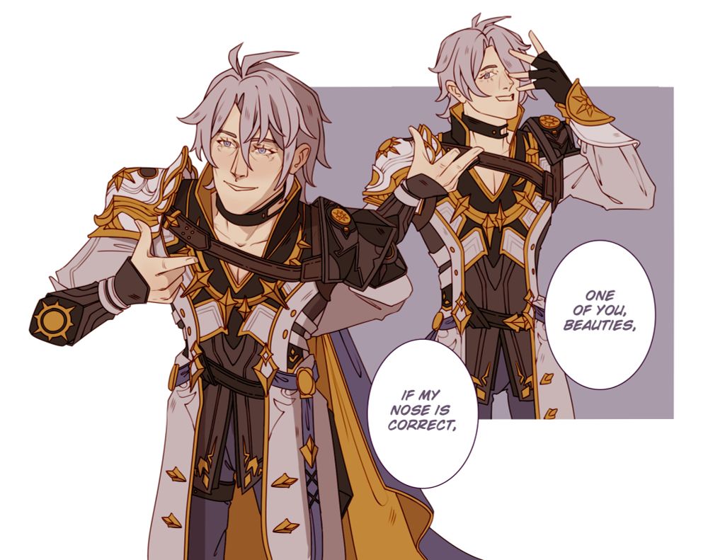 Phainon talking to Aglaea and Castorice: "If my nose is correct, one of you, beauties, is on your period. I'm right, aren't I? Who is it?" 
Mydei appears behind him, saying: "It's me" 