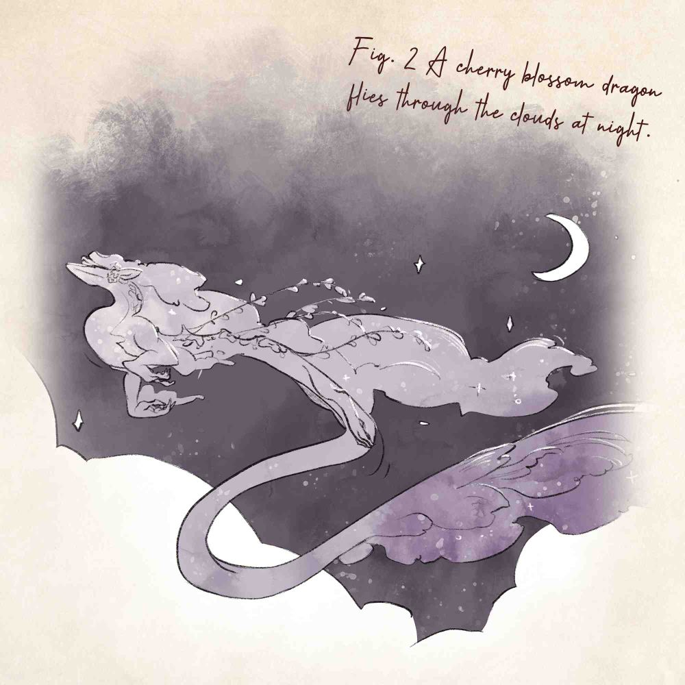 Fig. 2 A cherry blossom dragon flies through the clouds at night.