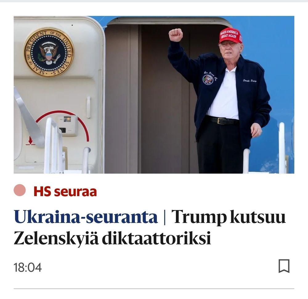 Kuvakaappaus uutisen otsikosta: "Trump kutsuu Zelenskyiä diktaattoriksi" 