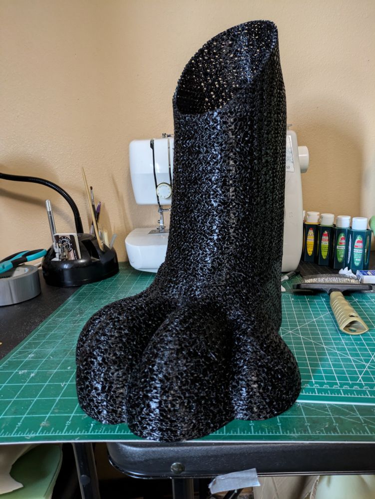 TPU printed digitigrade style footpaw from a front angle