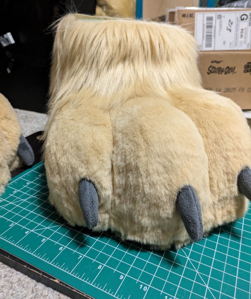 Close up of a Fursuit foot paw work in progress photo 