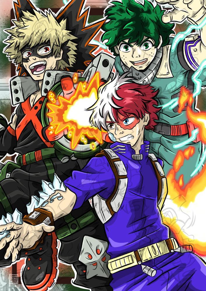 Dibujo de Boku no hero academy. Deku, todoroki y bakugo! 