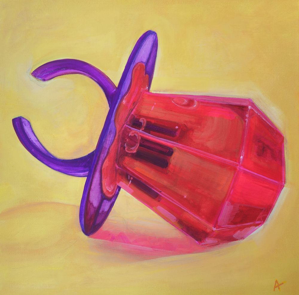 A gouache painting of a red ring pop