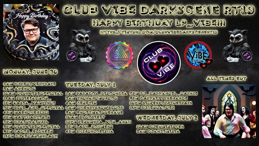 Club ViBE Darkscene RT19 today and tomorrow on Twitch!