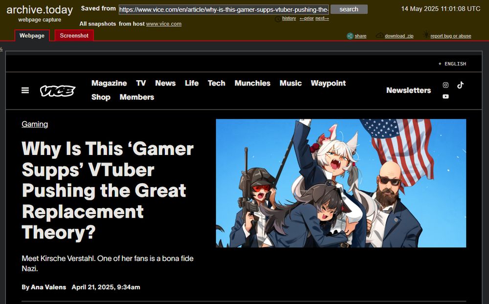 Archived link to story "Why Is This ‘Gamer Supps’ VTuber Pushing the Great Replacement Theory?"