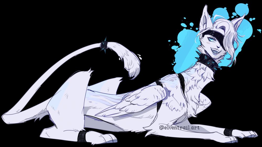 #elventrail sphinx erezu sphynx oc human hybrid mythological wearing cute leather urban fashion accessories