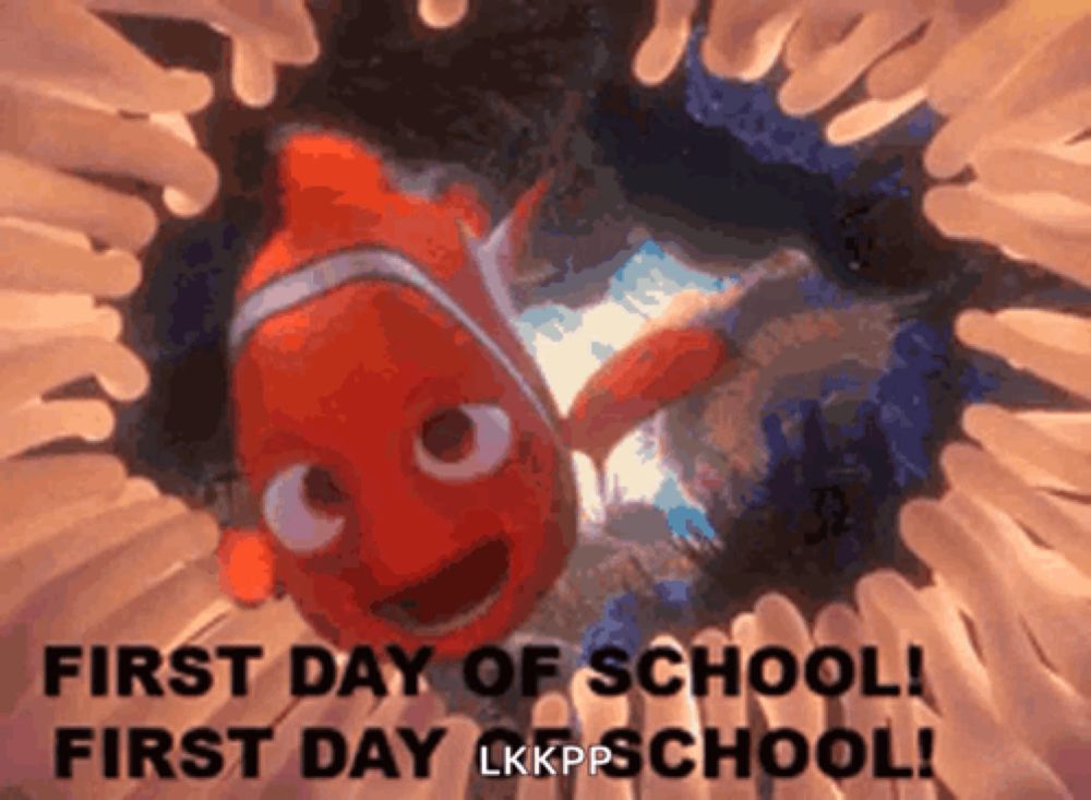 a picture of a clown fish with the words " first day of school " below it