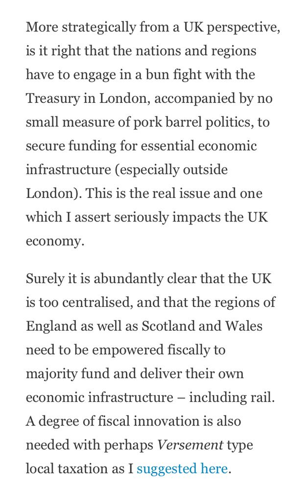 Extract of article about funding UK nations & regions and over centralisation 