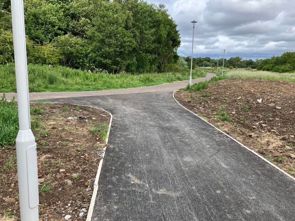 New path joins onto older path towards bridge into Hunter’s Hall Park (and Jack Kane centre)