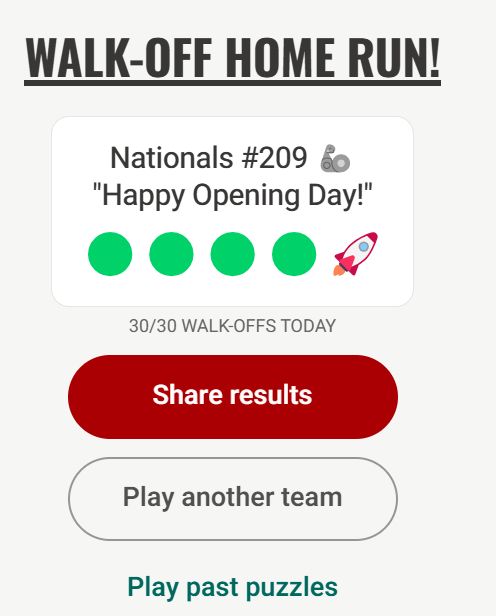 results showing 30/30 walkoffs