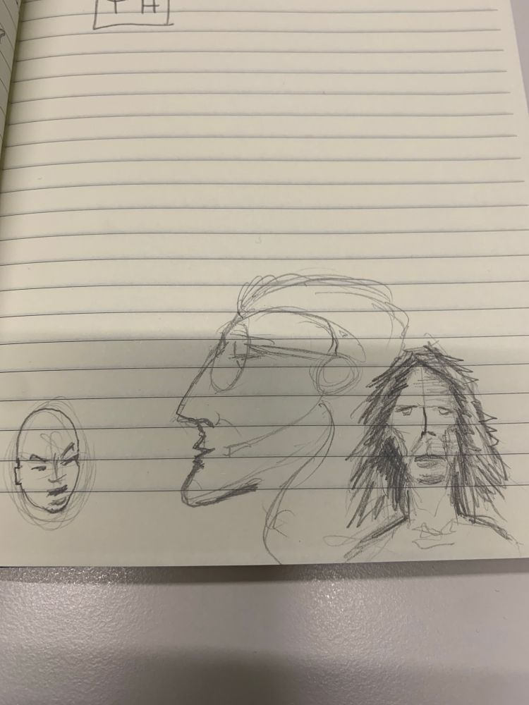 Trois visages inspirés de mes interlocuteurs… j’écoute en même temps, hein