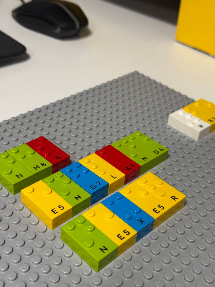 Braille Lego in the NHS accessibility lab.
The Lego bricks spell out ‘NHS England’ and ‘Nexer’.
