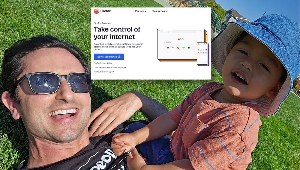 dad with toddler at the park, enjoying Firefox