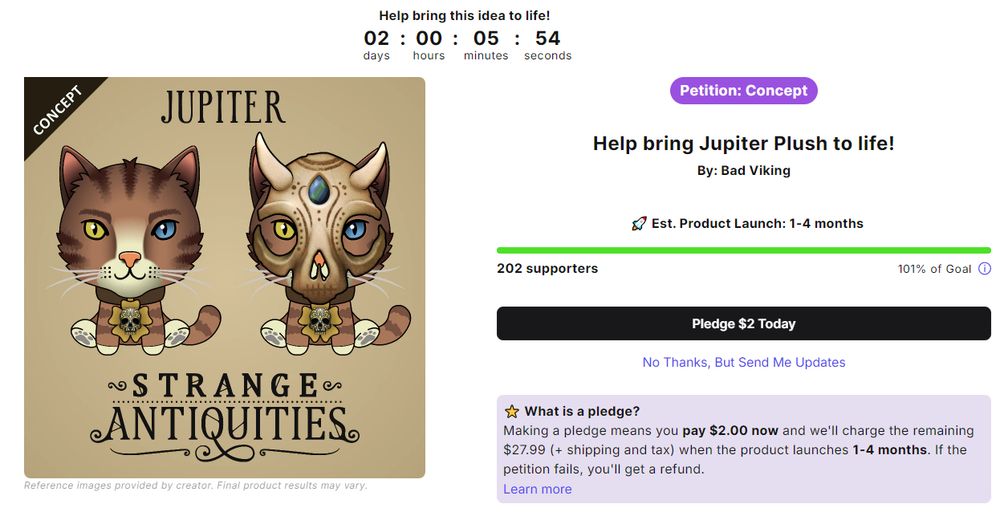 Jupiter plush has successfully made it to 200 supporters and will definitely happen. Thanks!!