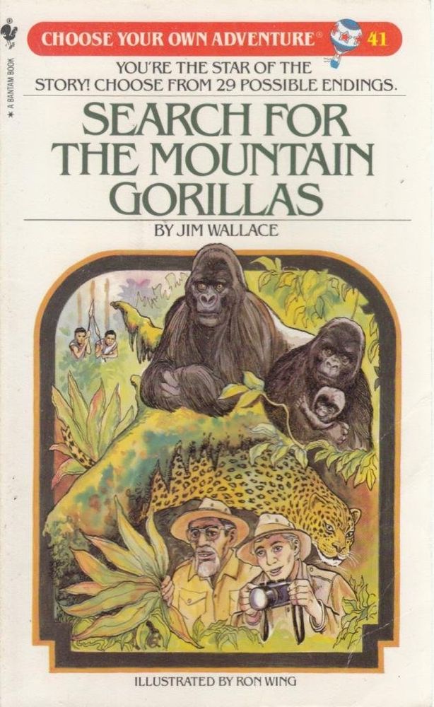 search for the mountain gorillas book cover. there's some gorillas. and people are searching for them 
