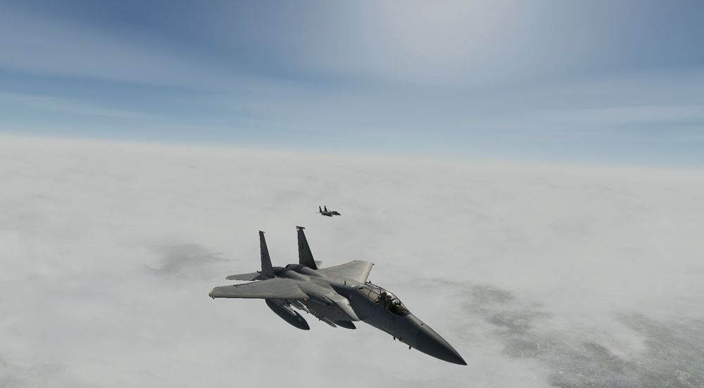 Two F-15C from Falcon BMS game flying together
