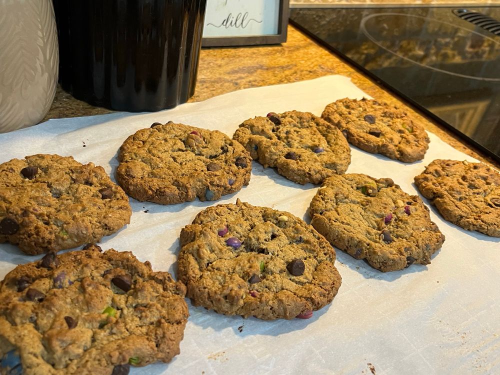 8 fresh-baked, gluten free monster cookies 