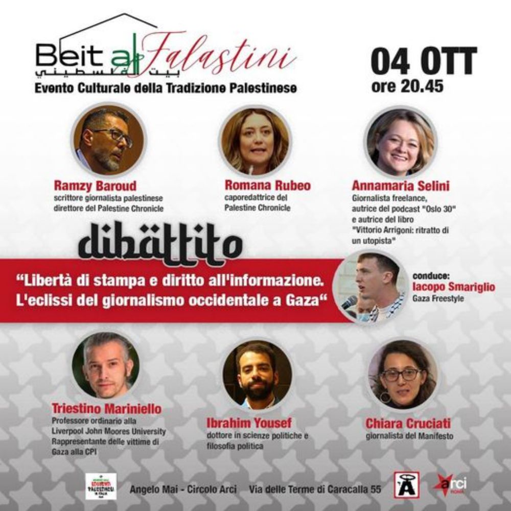 oggi, 4 ottobre, all’angelo mai (roma): “beit al falastini” / dibattito: libertà di stampa e diritto all’informazione. l’eclissi del giornalismo occidentale a gaza