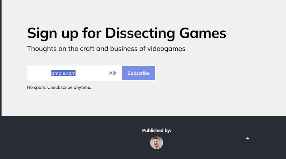 Screenshot showing how the email text is white on white background when trying to subscribe