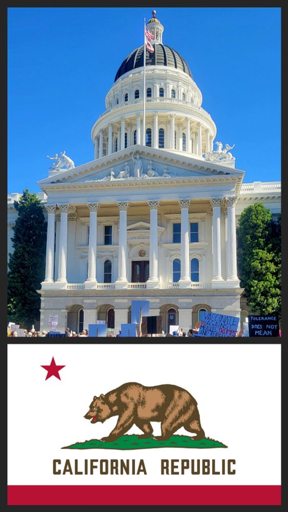 A collage showing the state Capitol above and the state flag below
