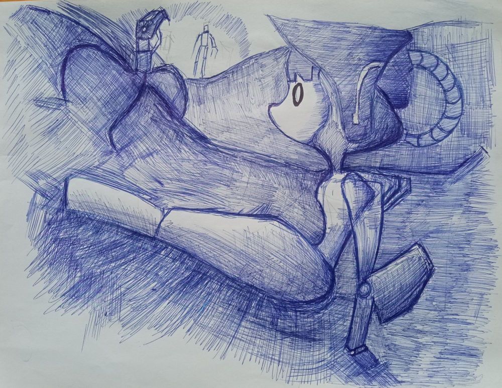 chica robot sentada