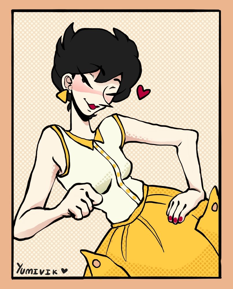 80s looking woman with a hand on her hip, winking at you