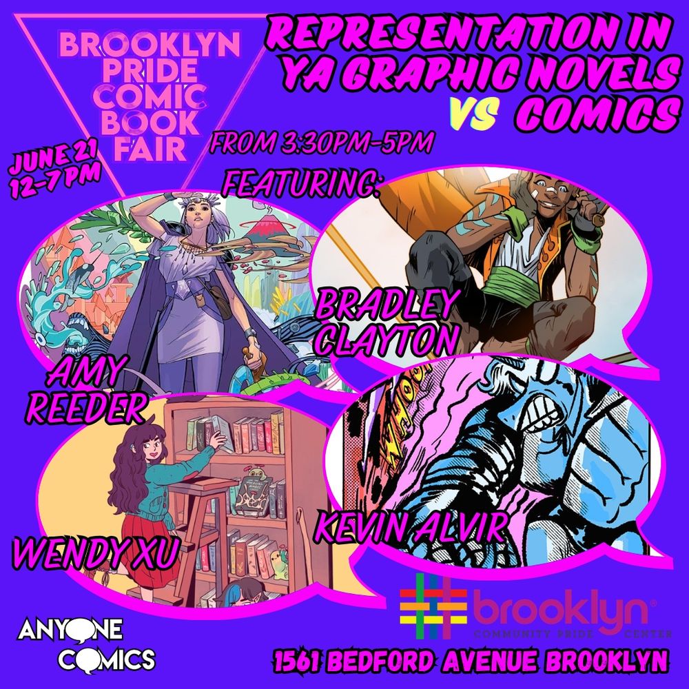Representation in Ya graphic novels vs comics with Amy Reeder, Bradley Clayton, Wendy Xu, and Kevin Alvir from 3:30-5pm
