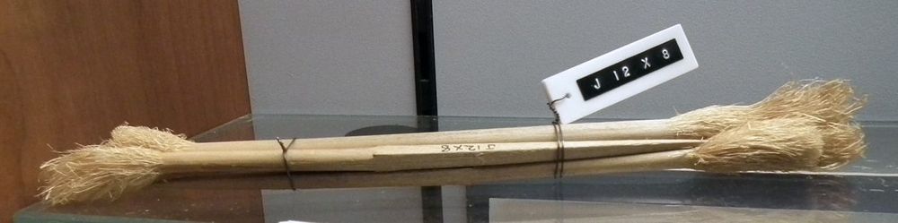 Three Willow sticks. Each has a pointed end and a frayed end.  