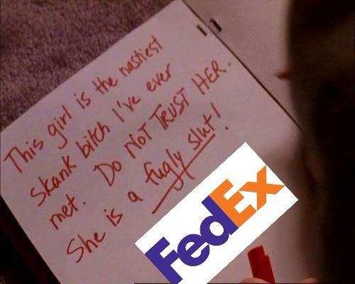 Burn book from Mean Girls, but with FedEx’s logo