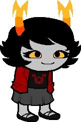 A sprite of Homestuck fantroll character Anizzy Pipipi who so happens to be a rustblooded Alternian troll girl.