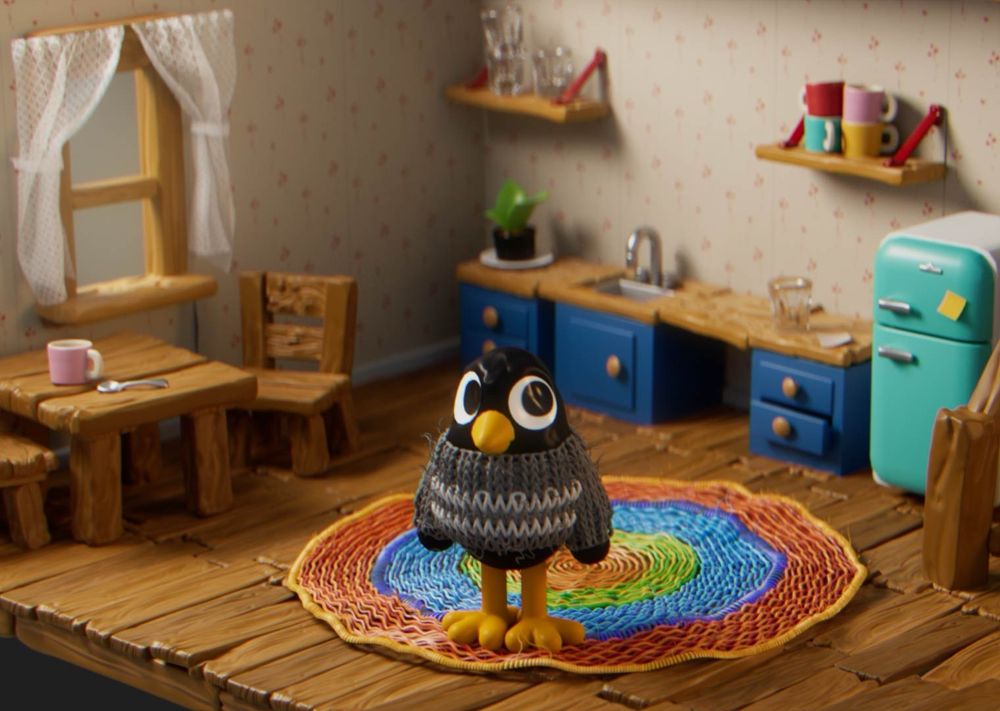 closeup of said cartoon blackbird