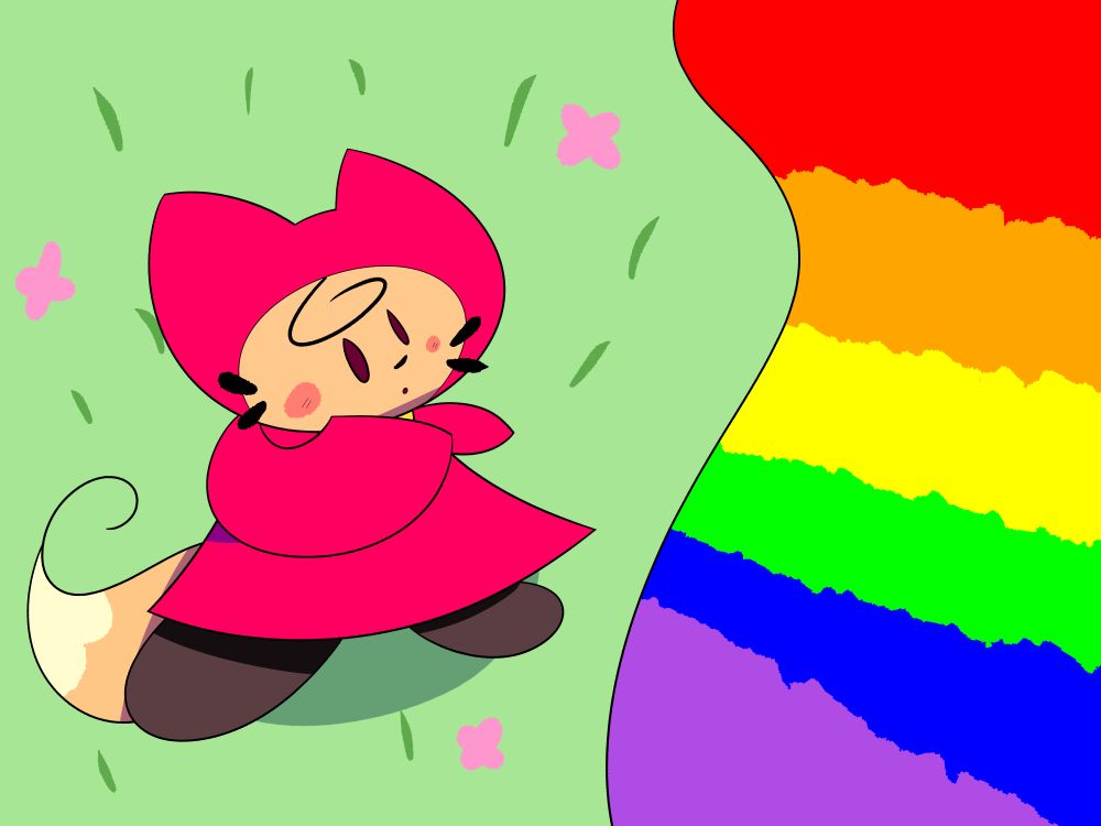 Foxy ponders a rainbow lake