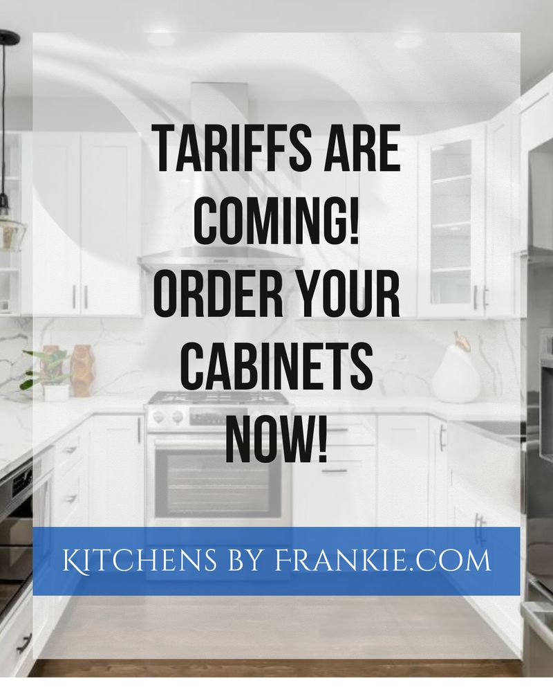 Kitchen in the background with a sign saying Tariffs are coming