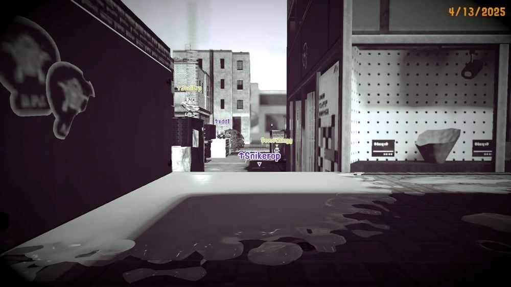 Picture of Somecurrentt on inkblot art academy from above drop. From left to right, the players are:
Juni on stack
xd on the lower step of the far stack
Snikerop has disappeared and maybe died (name tag in a puddle of ink)
Somethingg in the corner under wall