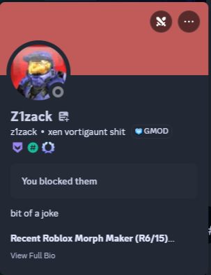 A picture depicting the sad Discord profile of someone who wasn't hugged by their father enough in their early childhood, and who therefore relies on trying to make others feel small in order to uplift their own fragile ego.

Z1zack on Discord. Bad news. Avoid him, please.