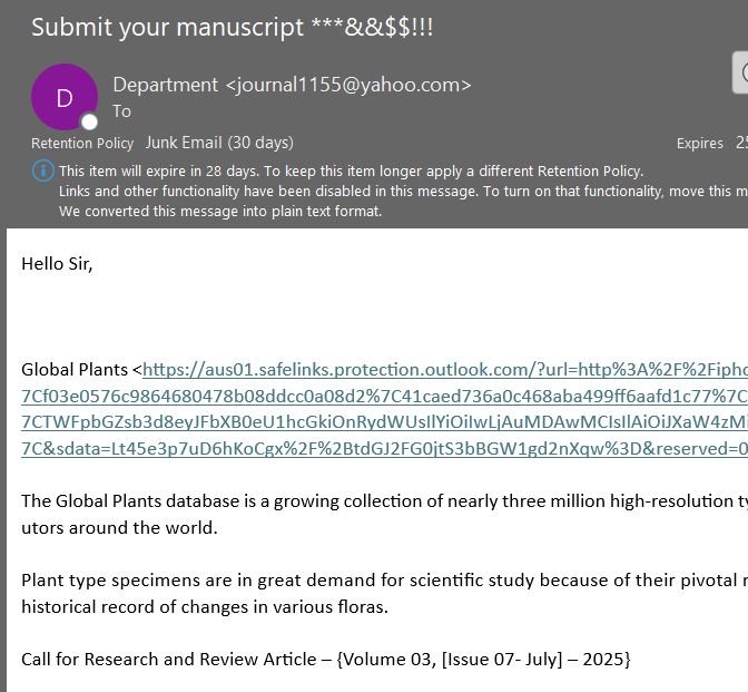 A spam invitation to submit my manuscript with the email subject "Submit your manuscript ***&&$$!!!"