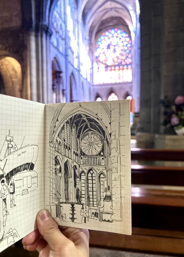 Sketchbook drawing in a cathedral, Saint Malo