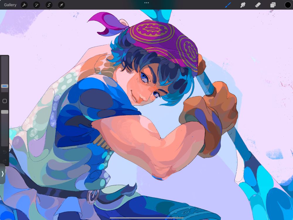 A procreate wip screenshot of serge from chrono cross 