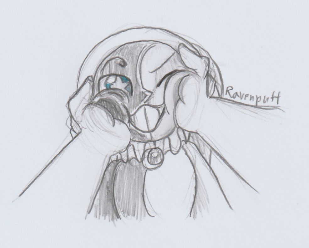 Pencil sketch on paper. 

New Lunar from LAES on youtube getting his cheeks and face squished by human hands, as he grins. 